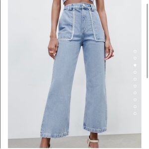 Zara High Rise Blue Flare Jeans